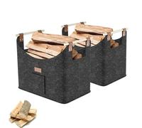 YRHome 2 cestas de madera para leña extragruesas, para leña de chimenea, cesta grande para leña de chimenea, cesta de fieltro para leña, fuego, chimenea con asas de madera, hasta 40 kg, 50 x 32 x 40