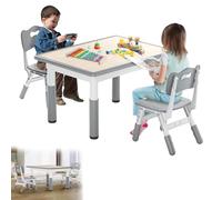 YRHome 80 x 60 cm, mesa infantil con 2 sillas, altura regulable, juego de asientos para niños, mesa de pícnic, muebles para niños y niñas a partir de 2 años, color gris