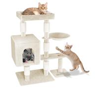 YRHome Árbol rascador para gatos, 92,5 cm de alto, casa de varios pisos con pilares rascadores de sisal, plataformas, hueco colgante y juguete para gatos de casa, gris claro