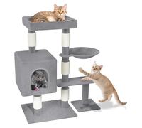 YRHome Árbol rascador para gatos, 92,5 cm de alto, casa de varios pisos con pilares rascadores de sisal, plataformas, hueco colgante y juguete para gatos de casa, color gris azulado