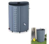 YRHome Depósito de agua de lluvia plegable de 500 litros, resistente a los rayos UV y a la intemperie, con protección contra rebosadero y escala lateral, compacto para jardín, balcón, camping