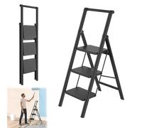 YRHome Escalera plegable de 3 peldaños con pedal ancho antideslizante y pasamanos Multifuncional escalera plegable para el hogar hasta 250 kg, negra, para el hogar, la cocina