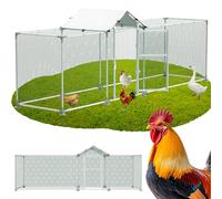 YRHome Gallinero de metal con cubierta de techo, recinto para gallineros con techo puntiagudo, caseta para gallineros, estructura de acero galvanizado, gallinero con protección solar y puerta, cercado