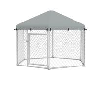 YRHome Jaula hexagonal de 2,1 x 1,85 x 1,5 m, con techo de protección solar Oxford 420D, recinto galvanizado con puerta con cerradura para pollos, patos, gansos