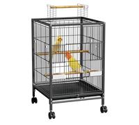 YRHome Jaula para pájaros con techo abierto, 46 x 46 x 91 cm, con 3 perchas, 2 comederos, rejilla extraíble y ruedas giratorias 360°, jaula para pájaros