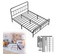 YRHome Marco de cama con cabecero moderno cama de metal de 160 x 200 cm Plataforma de metal resistente listones de acero cama doble negro espacio debajo de la cama para dormitorio habitación de