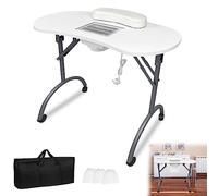YRHome Mesa de manicura plegable con aspiración, 98 x 44 x 77 cm, mesa de manicura con bolsa para el polvo, portátil, bolsa de transporte con ruedas, 13 kg, color blanco