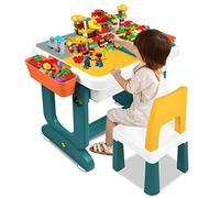 YRHome Mesa infantil multifuncional con 2 sillas, mesa de actividades de doble cara, 300 piezas, bloques de construcción, juego de sillas para habitación infantil