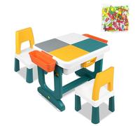 YRHome Mesa infantil multifuncional con 2 sillas, mesa de actividades de doble cara, 300 piezas, bloques de construcción, juego de sillas para habitación infantil