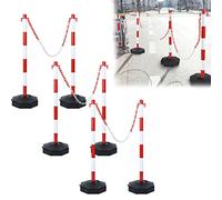 YRHome Pack de 6 postes de barrera de 82x28x28 cm postes de cadena de plástico postes de barrera con 6 cadenas de barrera de 140 cm y base rellenable con agua y arena blanco/rojo