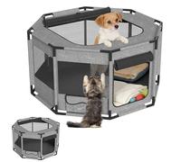 YRHome Parque octogonal para cachorros extra grande, de tela Oxford 600D, con marco de PVC y cremallera, recinto libre para perros y gatos de hasta 32 kg, 114 x 114 x 60 cm, gris