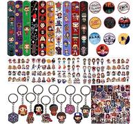 Yrmysrx El juego de regalo de Stranger Party Favors incluye 10 pulseras de bofetadas, 10 insignias, 10 llaveros, 10 hojas de tatuajes temporales, 50 calcomanías para niños, suministros de fiesta de