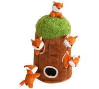 YROHGKPN 6 juegos de escondite para perros, peluche, casa del árbol, cueva, juguete para perros, juego de escondite chirriante, mapache, zorro suave, búho, panda, juguete interactivo para cachorros