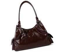 YROHGKPN Bolso de hombro con diseño de moto coreano con asa de amor, construcción de PU resistente al desgaste, compartimento organizado, moderno bolso de PU, marrón, M