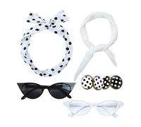 YROHGKPN Bufanda de gasa, ojo de gato, gafas, bandana, corbata, diadema, pendientes, disfraz de Halloween, trajes de los años 50, accesorios de disfraces, juego de disfraces de Halloween, Blanco
