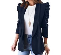 YROHGKPN Cárdigan de mujer con mangas abullonadas, informal, con bolsillos, apto para secadora a baja temperatura, azul marino, S