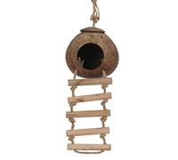 YROHGKPN Casa de pájaros colgante de fibra natural con escalera de piel de coco nido de cría para loros, pinzones, canarios, comedero para pájaros, juego de madera