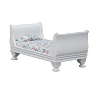 YROHGKPN Casas de muñecas a escala 1/12, modelo de cama individual, accesorio de exhibición de escena para muñecas de 15 cm, estilo victoriano vintage, miniatura de madera