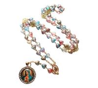 YROHGKPN Collar de rosario cristiano para adultos, oración cristiana, corazón de rosa de metal, collar de rosario de perlas con colgante de cristal para devociones y ocasiones especiales cristianos, m