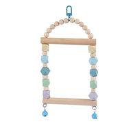 YROHGKPN Columpio para pájaros, juguete para masticar, percha de madera natural con cuentas de madera multicolor, campanas para pájaros pequeños, loros, columpio de pájaros con perlas