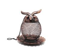 YROHGKPN Comedero para pájaros silvestres de malla metálica en forma de búho para colgar pájaros al aire libre para patio, jardín, árboles con cadena, fácil de rellenar, colibrí de metal para colgar