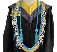 YROHGKPN Cordón trenzado de doble cabeza para el comienzo del año 2026, símbolo de rendimiento académico, cordón de borla de poliéster con regalia académica, azul dorado, Talla única