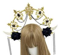 YROHGKPN Corona de perlas de cristal diosas tiaras halos diadema para mujeres Cosplay boda fiesta tocado disfraz de tiaras doradas coronas, Golden Wings Black R, Talla única