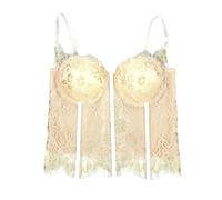 YROHGKPN Corsé para mujer con correa ajustable, flores de pestañas, encaje con soporte para boning, sujetador push up, camiseta interior para ropa de fiesta, top de encaje, beige, B