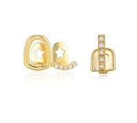 YROHGKPN Cubiertas de dientes de cobre con recortes geométricos y piedras de circonita, decoración ligera, accesorios, joyería de moda, Set of 2 pieces, como se describe, como se describe
