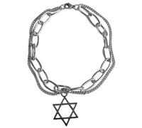 YROHGKPN Doble capa Hexagrama Estrella Charm Pulsera Cadena Acero Inoxidable Colgante Moda Muñeca Joyería Charm Pulsera