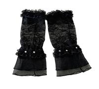 YROHGKPN Elegantes guantes de encaje, funda elástica de nailon con bordes florales, accesorios para exteriores, varios colores, puños de encaje con diamantes de imitación, a, Talla única