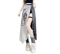 YROHGKPN Falda de mujer con falda lateral asimétrica con estampado de letras retro, faldas para bailar, ropa de calle casual, faldas laterales para mujer