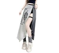 YROHGKPN Falda de mujer con falda lateral asimétrica con estampado de letras retro, faldas para bailar, ropa de calle casual, faldas laterales para mujer