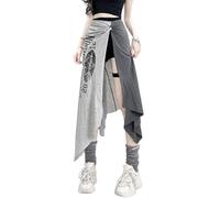 YROHGKPN Falda de mujer con falda lateral asimétrica con estampado de letras retro, faldas para bailar, ropa de calle casual, faldas laterales para mujer
