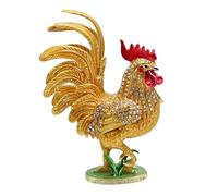 YROHGKPN Figura decorativa de gallo esmaltado, hecha a mano, obra de arte de metal para exhibición en el hogar y almacenamiento de joyas, figura de Chanticleer