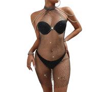 YROHGKPN Fishnet - Cadena para el cuerpo, falda, malla seductora, decoración para colgar en el cuello con cristales para mujeres elegantes, eventos sociales, XS, como se describe, como se describe