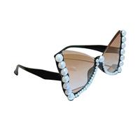 YROHGKPN Gafas de sol de ojos de gato decoradas con perlas para ocasiones informales y formales. Gafas de sol con marco de piedra, F, Talla única