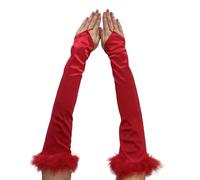 YROHGKPN Guanteletes musicales largos de satén con mangos de plumón, elegantes complementos de ejecución escénica para bodas, fiestas, guantes elásticos flexibles, rosso, Talla única