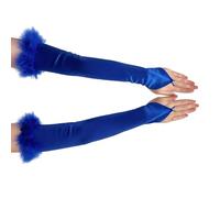 YROHGKPN Guanteletes musicales largos de satén con mangos de plumón, elegantes complementos de ejecución escénica para bodas, fiestas, guantes elásticos flexibles, azul, Talla única