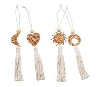 YROHGKPN Juego de 4 colgantes de pared tejidos a mano de fibras naturales con borlas de algodón para decoración estética de la sala de estar, ratán tejido a mano y borlas de cuerda de algodón