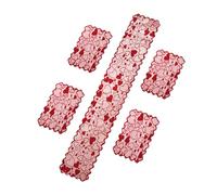 YROHGKPN Juego de 5 caminos de mesa y manteles individuales de encaje con diseño de corazón rojo para decoraciones románticas, San Valentín, boda, celebración, camino de mesa y manteles individuales