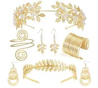 YROHGKPN Juego de accesorios de disfraz de diosas griegas para mujer, hoja de laurel dorada, corona, diadema, puños en la parte superior del brazo, pulseras de bobina, diosas griegas, juego de