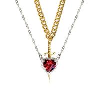 YROHGKPN Juego único de collar de corazón y espadas que representa la fuerza interior y valentía, perfecto para parejas o amigos, como regalo, joyería de diseño de doble cadena, One Size, como se