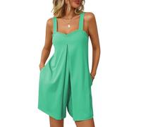 YROHGKPN Mono sin mangas con pierna ancha y cuello en forma de corazón con ajuste holgado para excursiones casuales y mono de vacaciones moderno, verde vivo, M