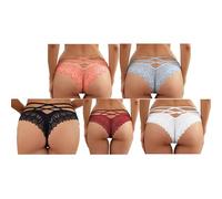 YROHGKPN Pack de 5 Lencería Transpirable para Mujer Con Corte Brasileño Completo Flores Encaje Ropa Interior Cruzado Correas Espalda Brasileña Brasileño Calzoncillos para Mujeres, Black and White Crim