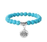 YROHGKPN Preciosa pulsera elástica hecha a mano con cuentas redondas de 8 mm con decoración de loto de aleación, ajustable, talla única, como se describe