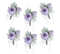 YROHGKPN Ramillete de boda accesorio de fiesta de flores de seda artificiales, para novio, para ocasiones formales, broche de flor en el pecho, 6 unidades