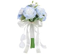 YROHGKPN Ramo de rosas azul claro con degradado ramo de manos para novia ceremonia de boda fotografía evento formal uso flor de seda al aire libre