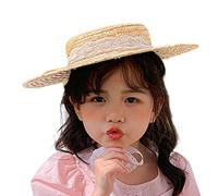 YROHGKPN Sombrero de paja para bebé para niñas, protección solar, parte superior plana con cinta de encaje, transpirable, visera ancha, gorra solar para niños pequeños, niñas, gorro de bebé Panamá