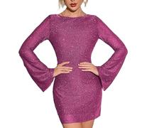 YROHGKPN Vestido corto de manga larga para mujer, con lentejuelas, para fiesta de cóctel, cóctel, fiesta de noche, H, S